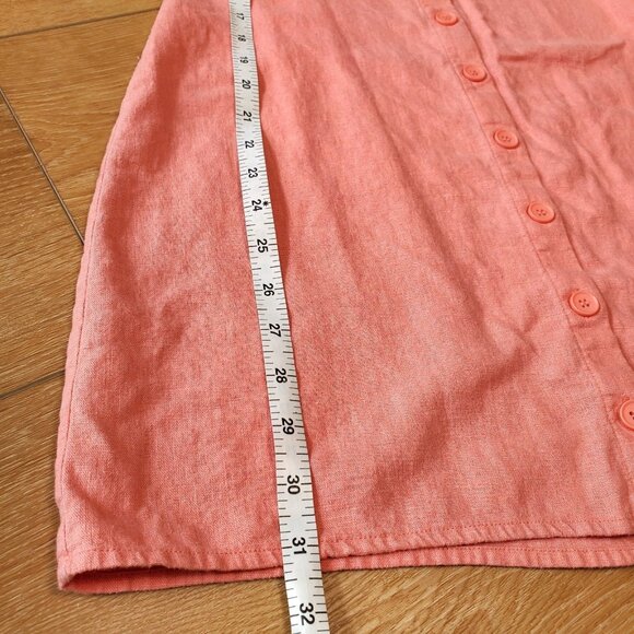 Forever 21 Womens Dress Sz M Coral Orange Button Front Mini Linen Blend Strappy - Picture 4 of 16